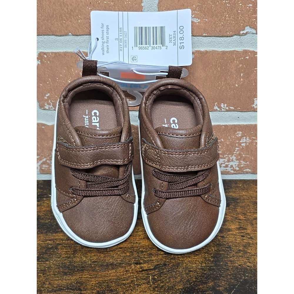 Carters‎ Infant Walking Shoes-Size 3 Months-Brown Lip On Hook And Loop Closure